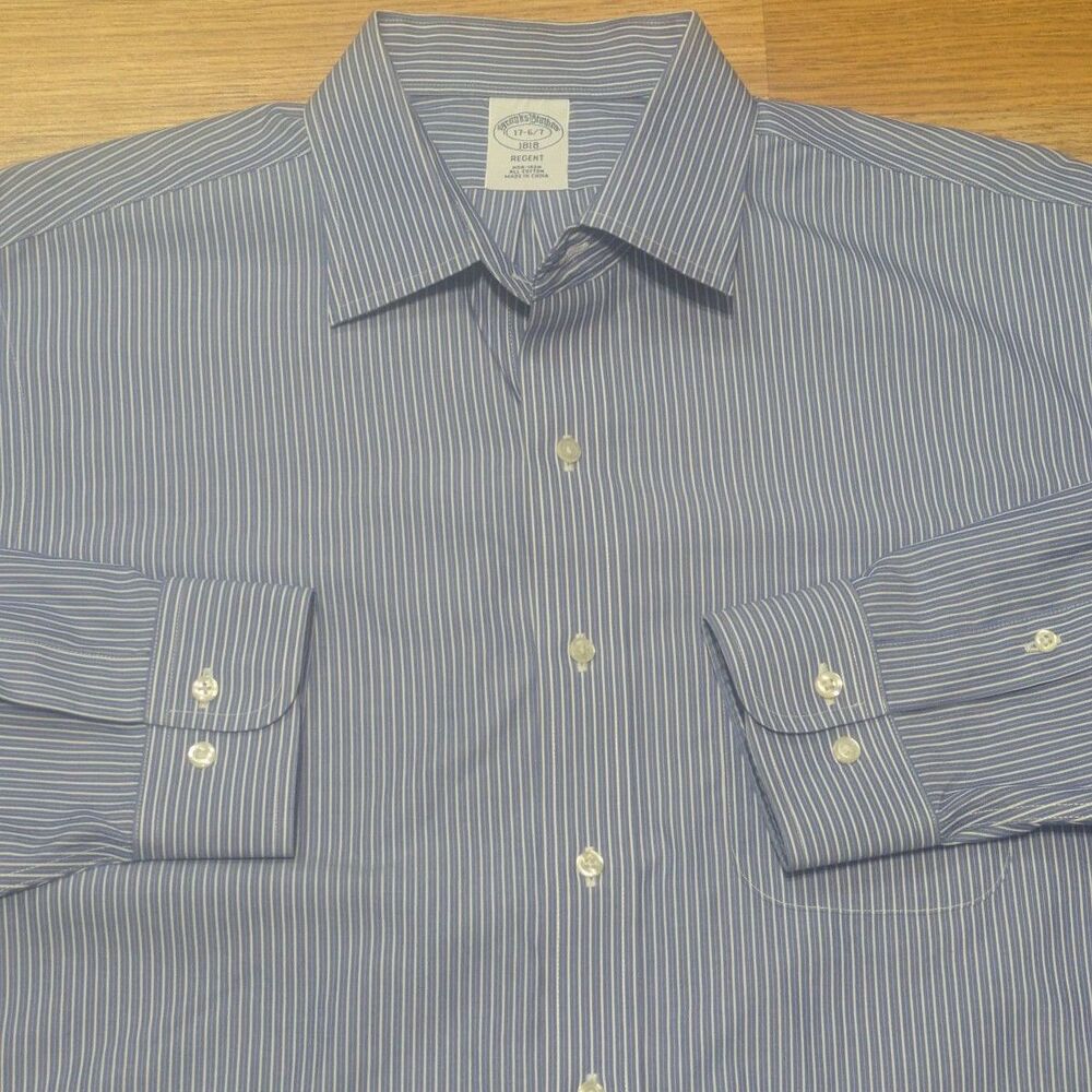 Brooks Brothers 1818 Regent Men’s Dress Shirt Blue Stripe Size 17-36/37